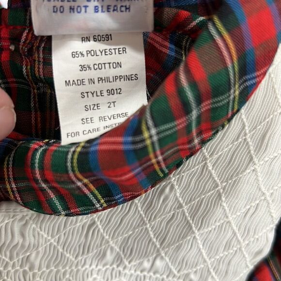 Petit Ami red Plaid dress white smocked embroidered pinafore Vintage size 2T EUC - Picture 13 of 14